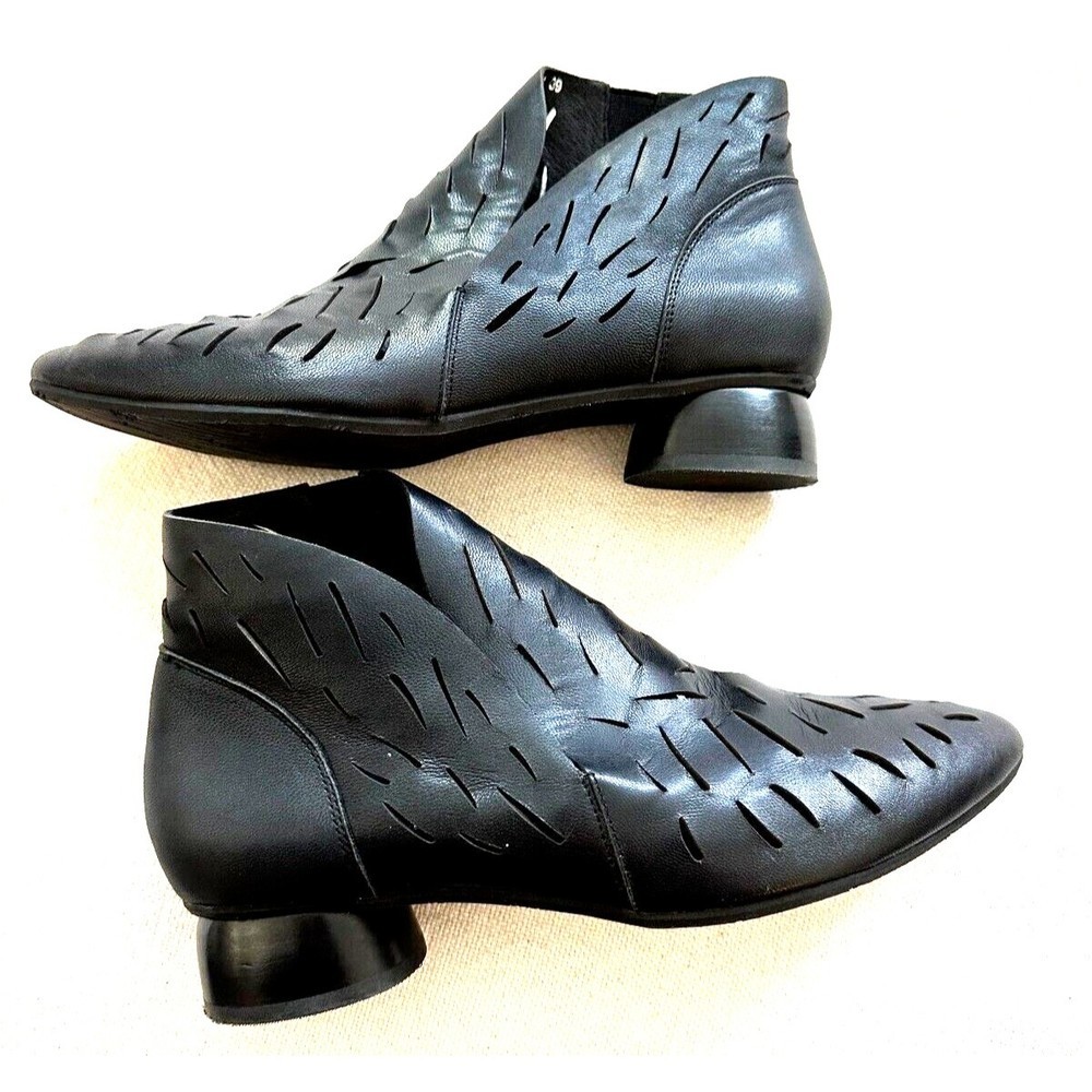 Antelope Ren Laser Cut Leather Slit Ankle Booties Women's Size 8 US Black